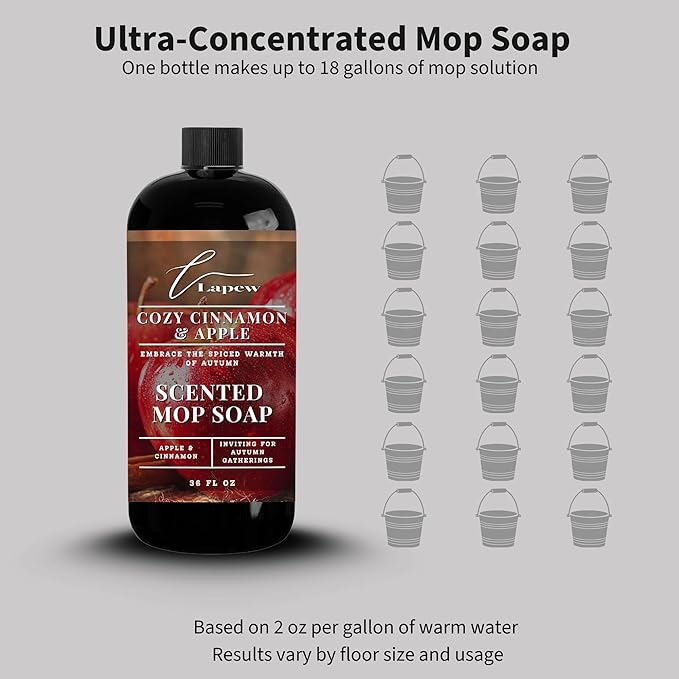 Lapew Cozy Apple &amp Cinnamon Scented Mop Soap - Luxury Floor Cleaner Concentrate for Mopping Tile Laminate Vinyl &amp Hardwood | Streak-Free Low-Foam | 36 oz