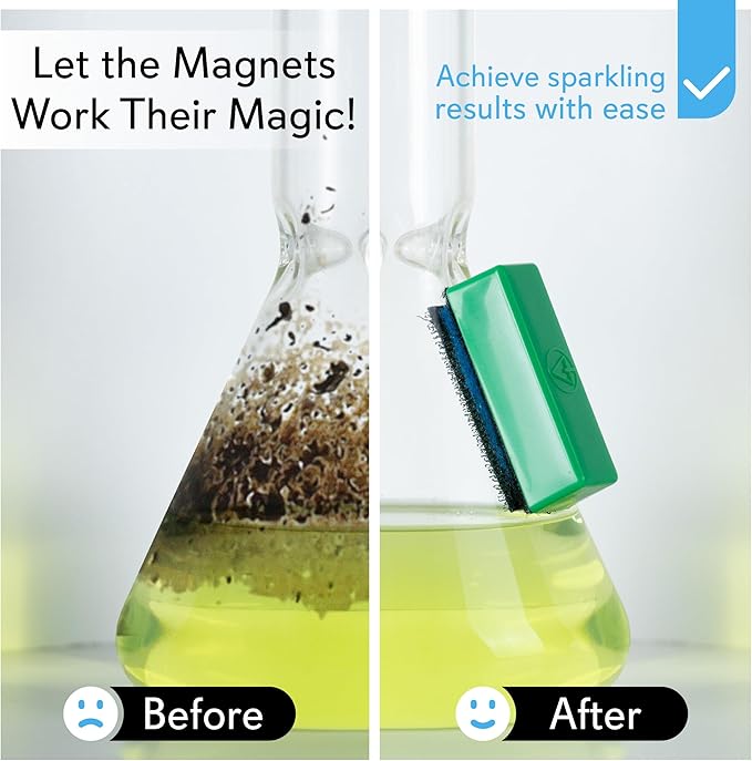 Magnetic Glass Cleaner BoroBuddy Pro | Cleans Hard to Reach Stains on Glass Ceramic Metal Pieces of All Shapes &amp Sizes | Glass Pieces Bottles Glassware | Free Scrubber Pads | Green