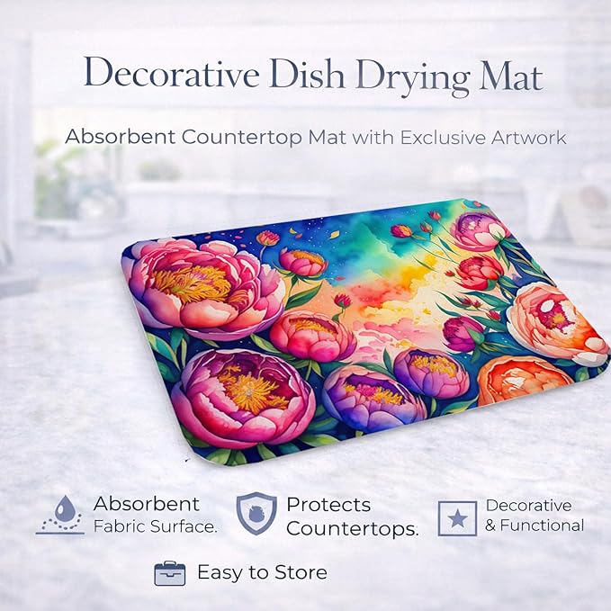 Caroline's Treasures DAC1451DDM Peonies in Color Dish Drying Mat Absorbent Dish Drying Mat Pad for Kitchen Counter Dish Drainer Mat for Countertop 14 x 21 Multicolor