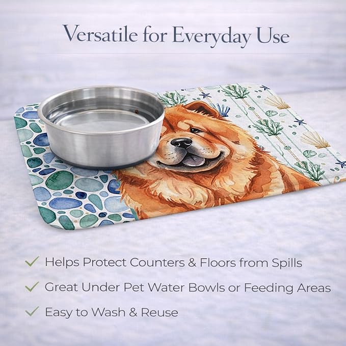 Caroline's Treasures Red Chow Chow Coastal Sea Glass Dish Drying Mat Absorbent Dish Drying Mat Pad for Kitchen Counter Dish Drainer Mat for Countertop 14 x 21 Multicolor
