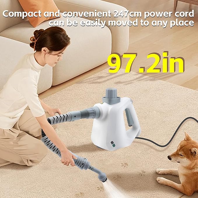 Handheld Pressurized Steam Cleaner for Home Use with Safe Lock &amp 9 Accessories Portable Steamer for Cleaning Bathroom Kitchen Tile Grout Window White