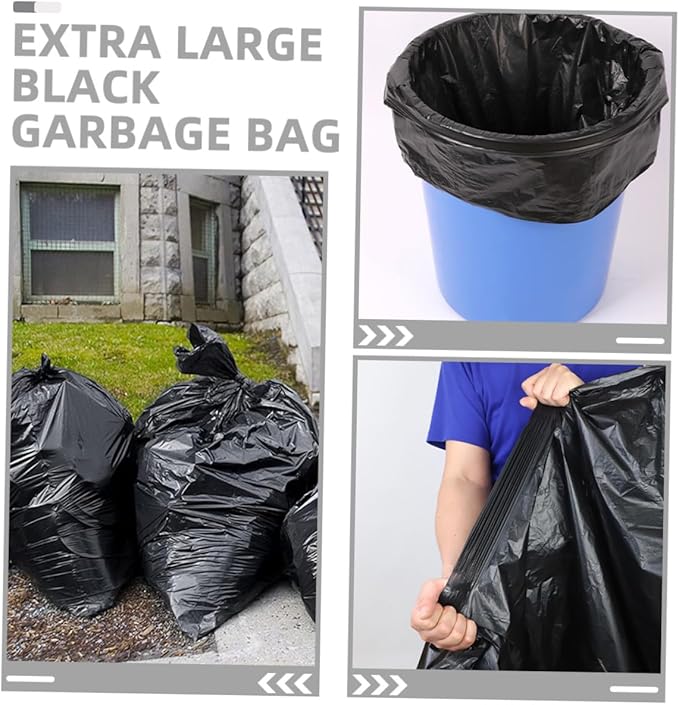 50pcs Extra Large Black Trash Bags 80x100cm Heavy Duty Contractor Garbage Bags for 100l Kitchen and Outdoor Waste Collection