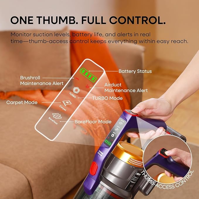 KIPMAX Cordless Vacuum Cleaner 50KPa 550W Stick Vacuum for Home 70Mins Anti-Tangled Vacuum Cleaner for Pet Hair/Carpet/Floor Self-Standing Vacuum with Rechargeable Battery LED Display&ampAromathe