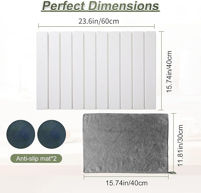Dish Drying Mat Large Stone Dish Drying Mat For Kitchen Counter Collapsible Quick-Drying Sleek Diatomaceous Versatile Stone Drying Mats For Cups Dishes Bottles Marble (white 16''X24'')