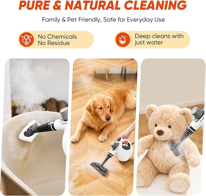 Steam Disinfection Cleaner Handheld Pressurized Steamer with 9-Piece Accessories for Multi-Surface Cleaning Natural Sanitization for Kitchen Floor (1 x Steam Cleaner Kit)