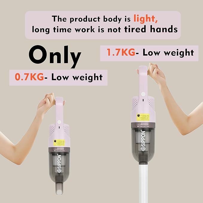 6-in-1 Lightweight Stick Vacuum Cleaner with 100W Powerful Motor Mini Portable Household Handheld Vacuum Cleaner for Domestic Hard Floors Carpets and Pet Hair(Pink Cordless with Plug)
