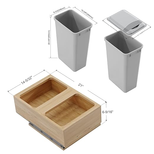 Dowell Double 50Qt Undermount Trash Pull-Out Waste Container with Full Extension Soft-Close Slides Bottom Mounted Face Frame/Frameless Min. Cabinet Opening: 15-1/2 Inch Wide-4008 0218 50