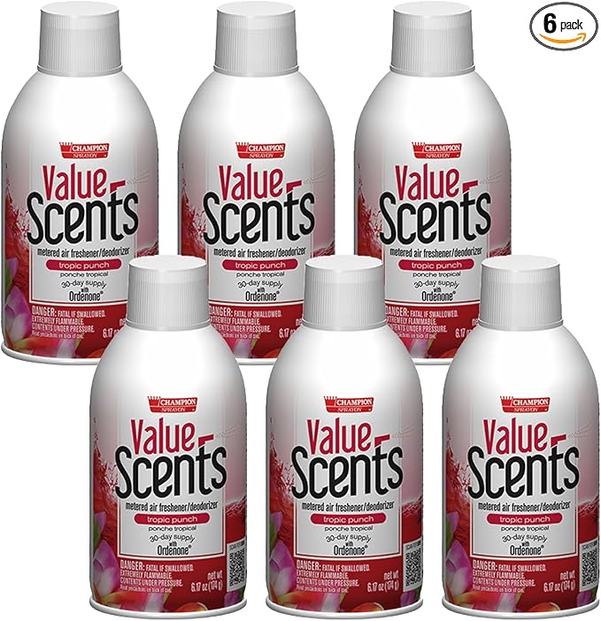 Champion Sprayon ValueScents Metered Air Freshener Refill 7 oz Odor Control Fragrance Tropic Punch (6 Pack)