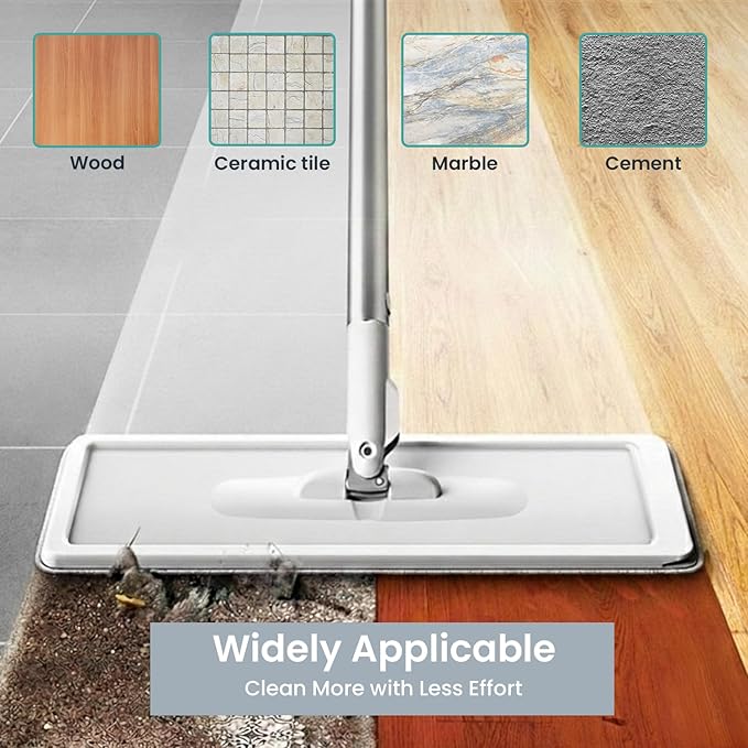 VIMALIFE Mop and Bucket Set with Wringer Self Cleaning Flat Mop and Bucket System 2 Parts Bucket Wash &amp Dry System 360° Rotating 3 Microfiber Pads Included Ideal for Homes Floor &amp Wall Ce