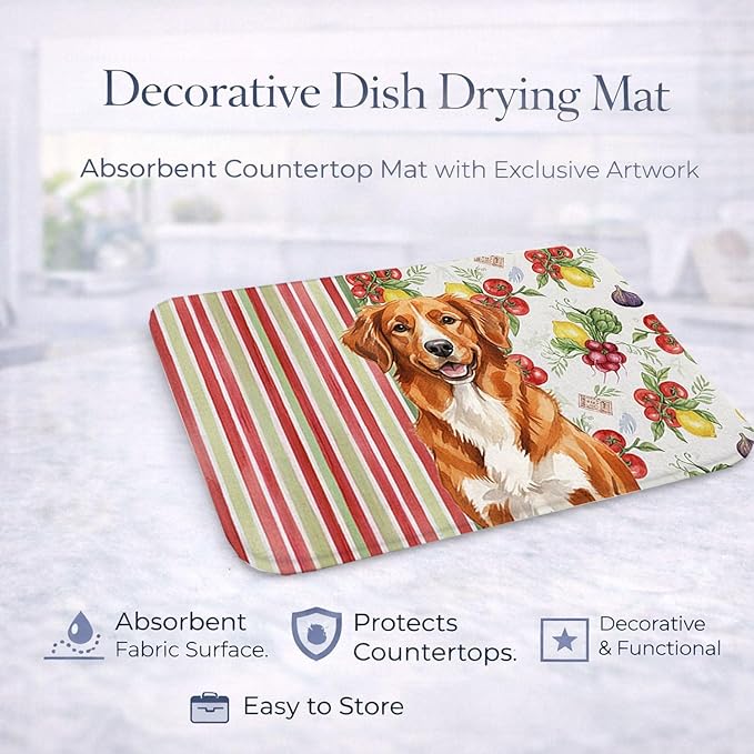 Caroline's Treasures Orange Nova Scotia Duck Tolling Retriever Vegetables Dish Drying Mat Absorbent Dish Drying Mat Pad for Kitchen Counter Dish Drainer Mat for Countertop 14 x 21 Multicolor
