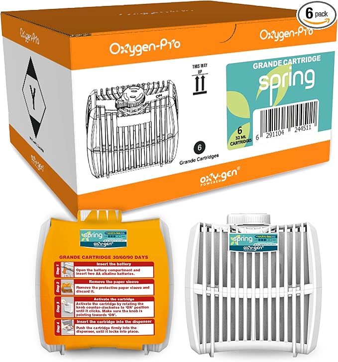 Oxygen-Pro - Commercial Air Freshener and Deodorizer Wall Mounted Battery Operated Automatic Dispenser Odor Eliminator and Fragrancing System (Light Scent) (Spring)