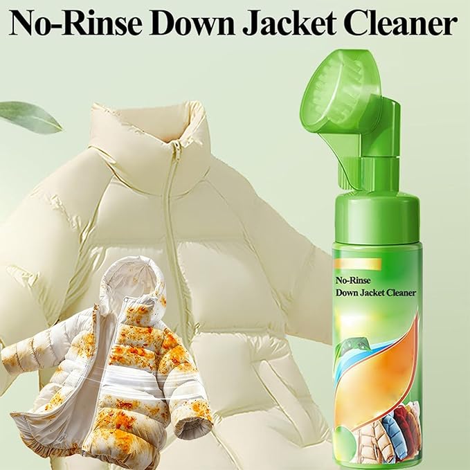 No-Rinse Down Jacket Cleaner with BrushDry Foam Cleaner for ClothesWash-Free Dry Foam Spray Stain Remover for Coats Puffer Jackets Outdoor Ski &amp Travel (1 M)