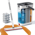 Mop and Bucket Set Flat Mop and Bucket System with Separate Dirty and Clean Water 3-Compartment Wall Cleaner Mop Flat Mops for Floor Cleaning with 8 Microfiber Pads
