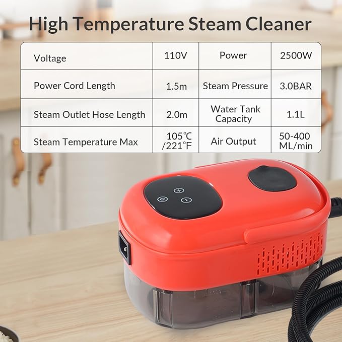 Handheld Steam Cleaner Steam Shot Cleaner 2500W High Heat Steamer for Bed Bugs High Temperature Steamer for Car Detailing Grout Steam Cleaner for Couch Windows Kitchen Bathroom Home