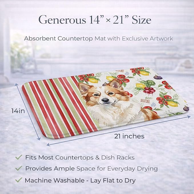Caroline's Treasures Tan Icelandic Sheepdog Vegetables Dish Drying Mat Absorbent Dish Drying Mat Pad for Kitchen Counter Dish Drainer Mat for Countertop 14 x 21 Multicolor
