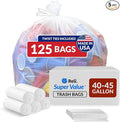 Reli. 40 to 45 Gallon Trash Bags Heavy Duty | 125 Trash Bags with Ties | Super Sizeable Clear Serious Garbage Cleanup