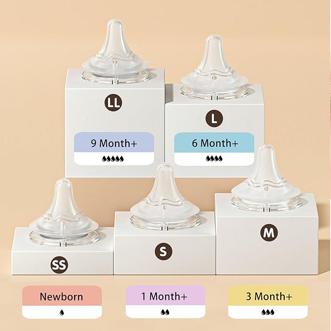 Natural Glass Baby Bottle Wide Neck Newborn Anti-Colic Baby Bottle Clear 3oz(Pack of 4) Includes 4Pcs Slow Flow Nipple(SS) 0 Months+