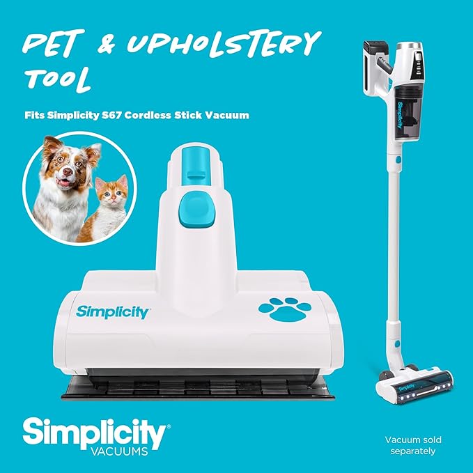 Simplicity Vacuums Pet and Upholstery Tool S67TURBO Motorized Accessory Only for the S67 Cordless Stick and Hand Vacuum Ideal for Cleaning Pets Hair Stairs Furniture Cars and More