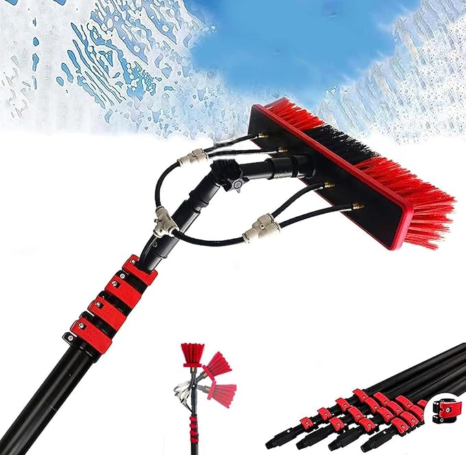 20FT Water Fed Pole Kit - Outdoor Window Cleaner Solar Panel Cleaning System with Hose Spray Washer &amp Brush for Efficient Glass &amp Roof Cleaning