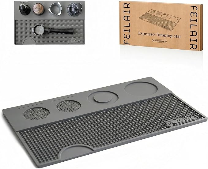 Espresso Tamping Mat Silicone Coffee Bar Mats for CountertopEspresso Tamping Station Non-slip Dish Drying MatEspresso Machine AccessoriesEspresso Organizer (Grey15.7x9.8x0.4)