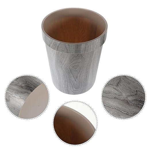 Retro Imitation Wood Grain Trash Can Wastebasket 25X25X30.7Cm Gray Plastic Garbage Container for Kitchen Bathroom Living Room Home Use