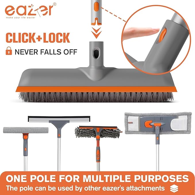 Eazer Floor Scrubber Brush 2-in-1 Deck Scrubber Brush with Long Handle Soft &amp Hard Bristle Brush for Cleaning Concrete Squeegee Broom for FloorBathroom GarageKitchenWallTile and Swimming Po