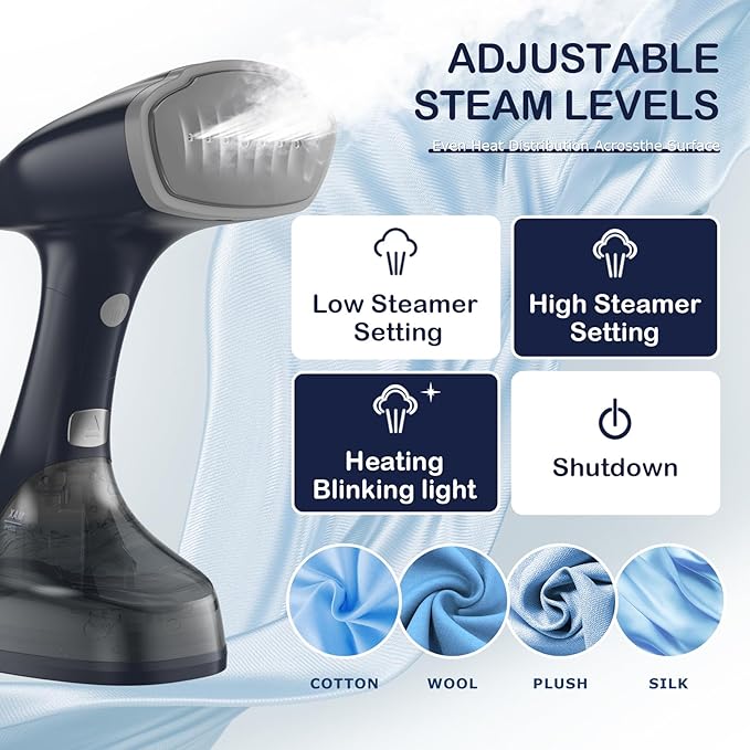 BEAUTURAL Handheld Garment Steamer for Clothes Handheld Steamer with Foldable Design Easy to Remove Wrinkles 1500W 25-Second Fast Heat up 2 Steam Level Setting with Continuous Steaming