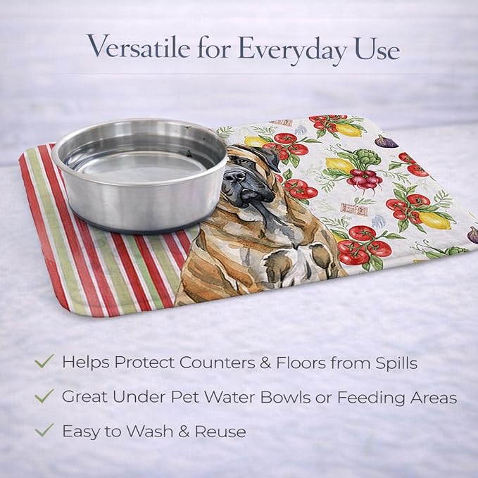 Caroline's Treasures Brindle English Mastiff Vegetables Dish Drying Mat Absorbent Dish Drying Mat Pad for Kitchen Counter Dish Drainer Mat for Countertop 14 x 21 Multicolor
