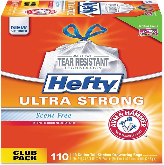 Hefty E84570 Ultra Strong Tall Kitchen &amp Trash Bags 13gal 0.9 Mil White 110/Box