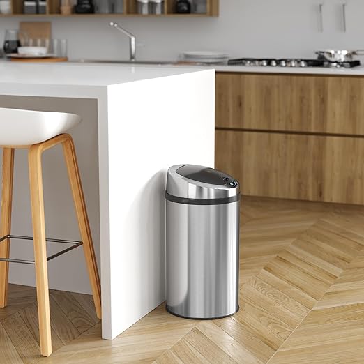 iTouchless 8 Gallon Touchless Kitchen Trash Odor Control System Stainless Steel Round Garbage Bin for Home or Office Sensor Can 08 Gallon