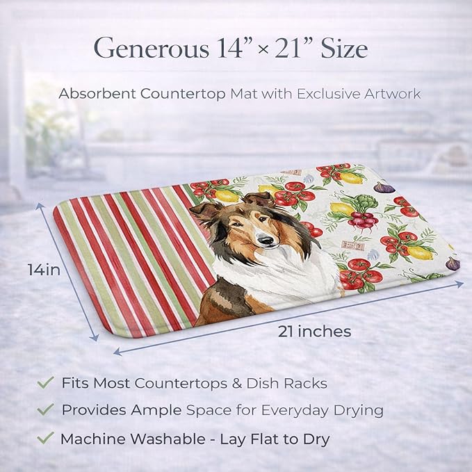 Caroline's Treasures Sable Collie Vegetables Dish Drying Mat Absorbent Dish Drying Mat Pad for Kitchen Counter Dish Drainer Mat for Countertop 14 x 21 Multicolor