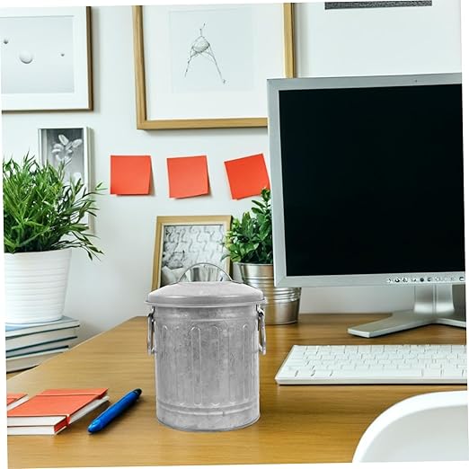 Bedroom Trash Can Desktop Wastebasket Small Garbage Can Office Rubbish Bin Iron Material Bin