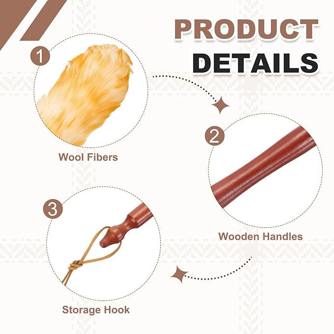 uxcell Wool Duster 20.5 Natural Feather Cleaner Household Cleaning Duster with Solid Wooden Handle for Cleaning Fans Window Blinds Shelves Furniture White Gold