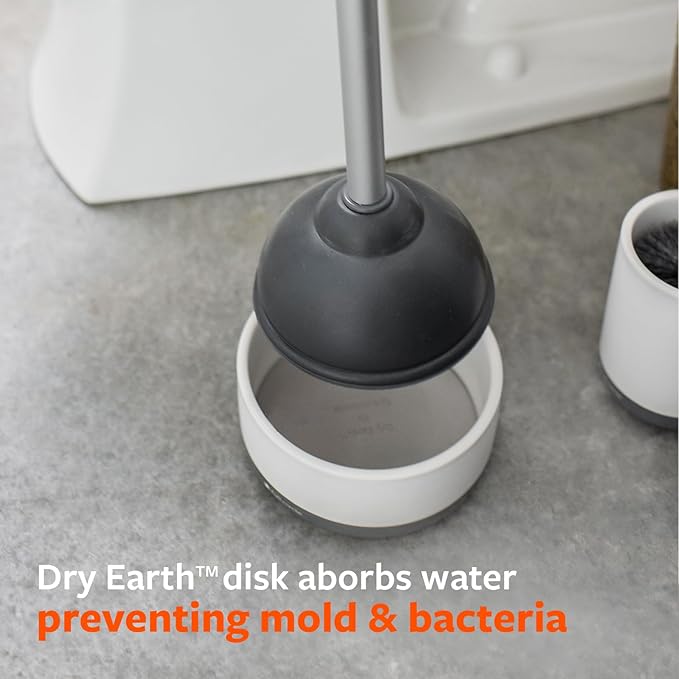 Full Circle Royal Plunge - Bathroom Toilet Plunger with Ceramic Holder and Instant-Dry Coating for Mold &amp Mildew Prevention Easy to Clean &amp More Hygenic White