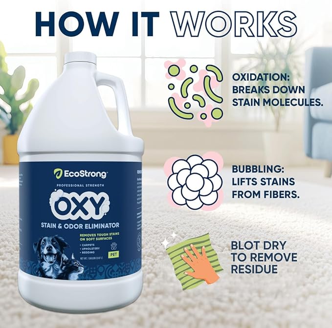 Oxy Pet Carpet Cleaner Spray | Pet Stain Remover for Pet Urine Cat Pee Dog Poop | Deep Spot Treating Action on Carpeting Upholstery Laundry Pet Beds &amp More (128 Fl Oz)