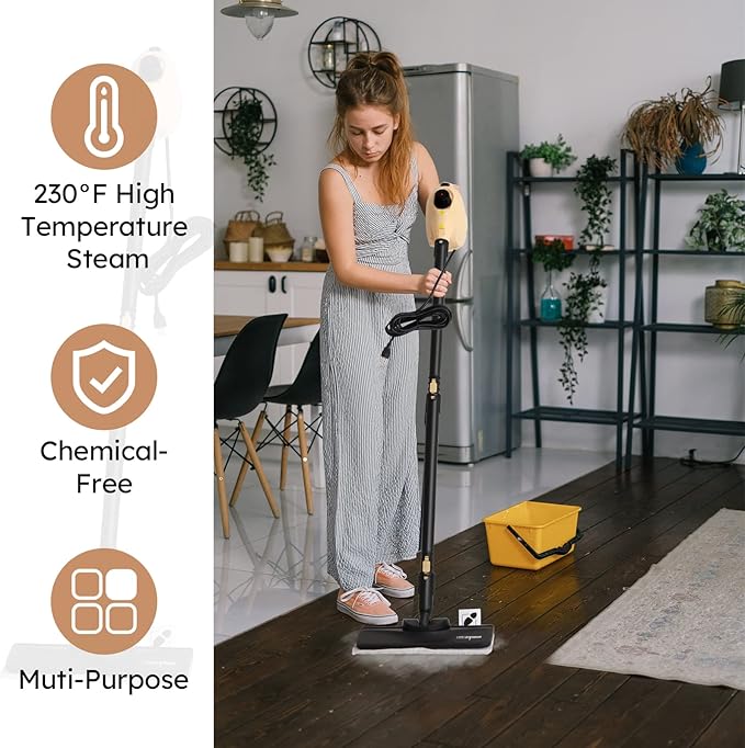 KeLDE 1300W Pressurized Handheld Steam Cleaner with Extension Rod 12 Accessories Multi-Surface Multi-Purpose Steam Mop for Deep Cleaning Home Kitchen Floor Grout Upholstery Sofa Carpet and Car