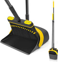 JEHONN Broom and Dust Pan 54.3 inches Long Handle Swivel Brush Upright Foldable Dustpan with Comb Teeth for Home Kitchen Lobby Indoor Floor Cleaning (Black &amp Yellow)