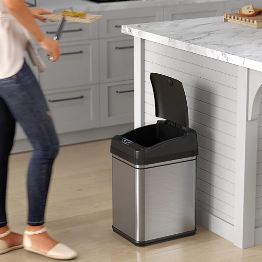 iTouchless 8 Gallon Pet-Proof Sensor Trash Can with AbsorbX Odor Control System Stainless Steel Kitchen Garbage Bin Prevents Dogs and Cats Getting in Battery or AC Adapter Power (Both not Included)
