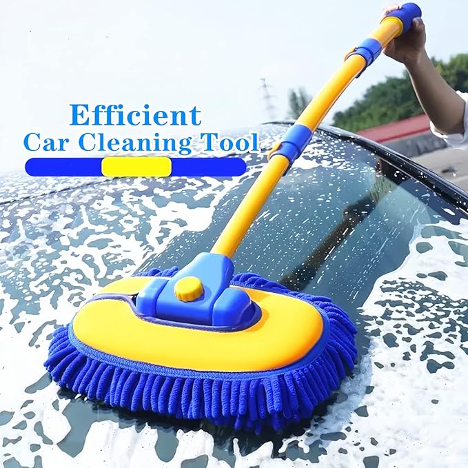 Upgrade Car Wash Brush with Long HandleCar Wash Brush Car Cleaning Brush Kit Car Wash Mop Car Wash Brush with Telescopic Pole Car Washing Brush with Scratch-Free Replacement Head(Blue