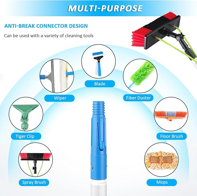 Telescopic Water Fed Window Cleaning Pole with 55cm Brush Head Extendable Window Cleaning Kit Adjustable Solar Panel Cleaning Brush and Pole Conservatory Roof Cleaner Washing Equipment