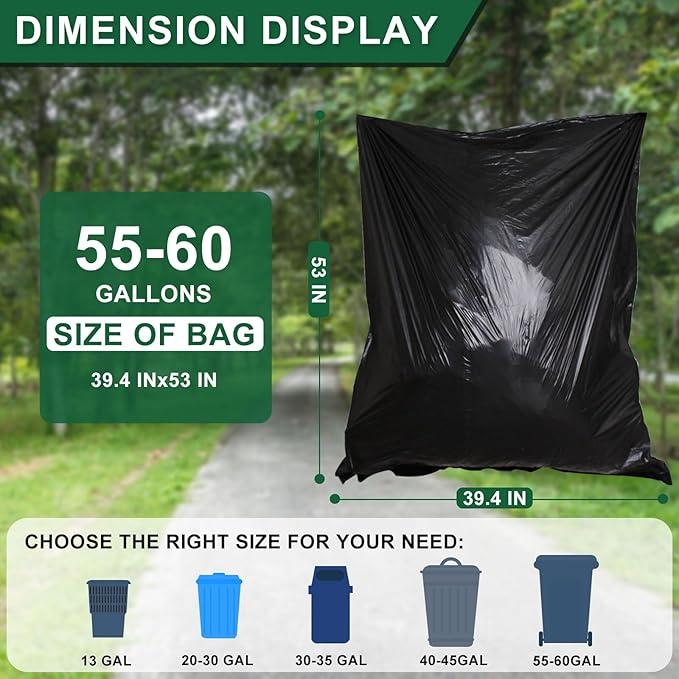 55-60 Gallon Black Trash Bags 120 Count - 40''x53'' Extra Large 50+ Gallon Garbage BagsUnscented Strong Huge Can Liners for Construction Industrial Yard Outdoor Commercial