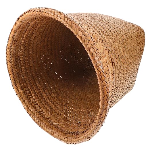 1Pc Straw Woven Wastebasket Rubbish Container for Home Office Kitchen and Bathroom Versatile Trash Can for Waste Paper Flowers and More Design Random Color
