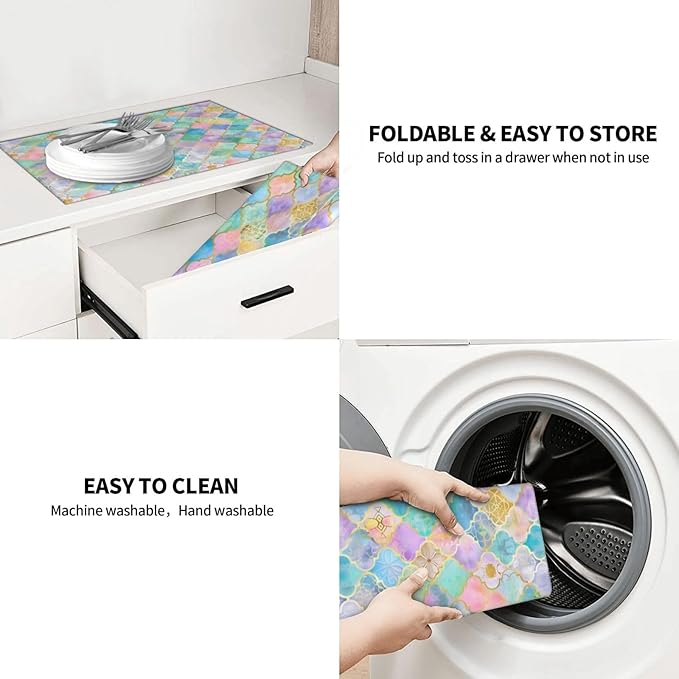 Absorbent Dish Drying Mat For Kitchen Counter Rainbow Morocco Microfiber Dish Drying Pad 18x24 Inch Kitchen Gadgets For Easy Clean Multi-Use