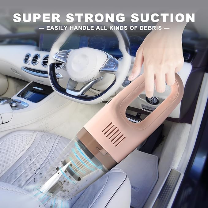 Portable Handheld Vacuum Cleaner Cordless Cleaner for Dirt Home Pet Hair Car Interior Dust Power Suction Lightweight Stylish Hand Vacuum (Pink)