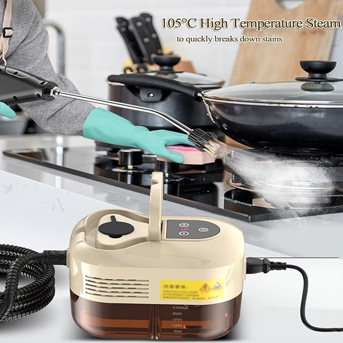 Handheld Steam Cleaner 1500W High Pressure Steamer With 3 Brush Heads 15s Heat-Up 6-Level Temp 1.2 L Water Tank Portable Steam Cleaning Machine for Car Kitchen Bathroom(Style1)