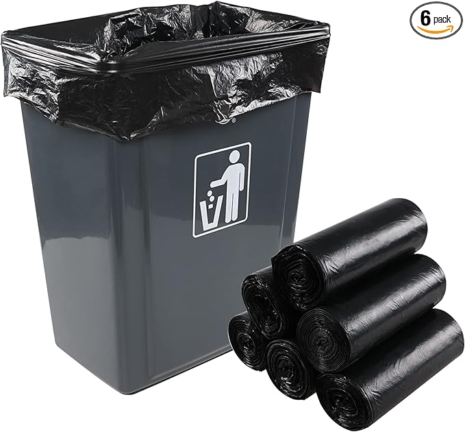 13 Gallon Black Garbage Bags Tall Kitchen Trash Bag 6 Rolls 150 Bags