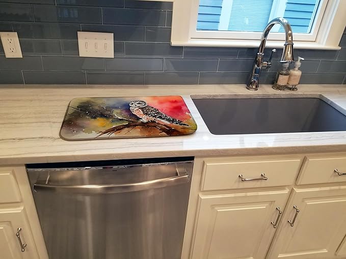 Caroline's Treasures DAC3243DDM Northern Hawk Owl Dish Drying Mat Absorbent Dish Drying Mat Pad for Kitchen Counter Dish Drainer Mat for Countertop 14 x 21 Multicolor