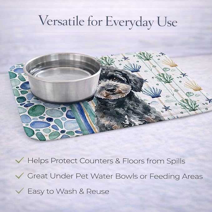 Caroline's Treasures Miniature Black Poodle Coastal Sea Glass Dish Drying Mat Absorbent Dish Drying Mat Pad for Kitchen Counter Dish Drainer Mat for Countertop 14 x 21 Multicolor
