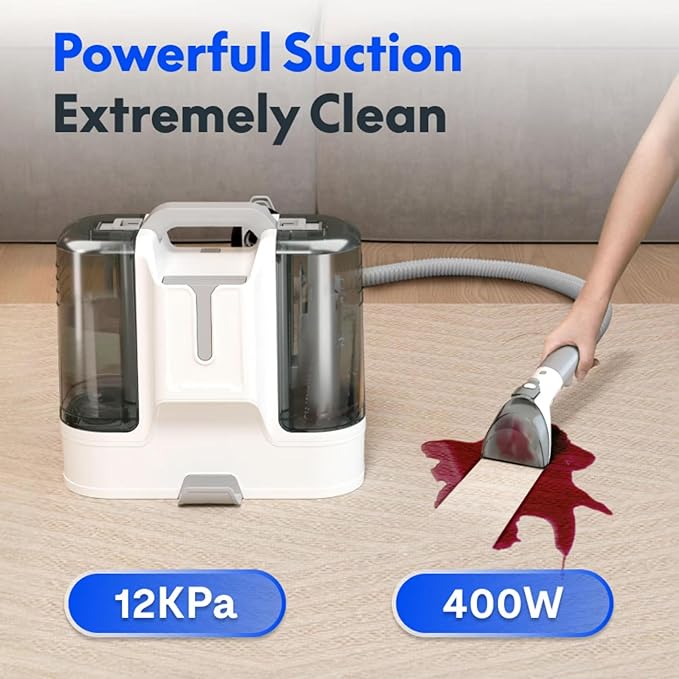 Portable Carpet Cleaner Machine Mini Carpet and Upholstery Cleaner Machine Pet Carpet Cleaner Machine for Spot Rug Couch Stains 4 Cleaning Modes | 450W Motor | 60.9 OZ Tank (Brown+White)