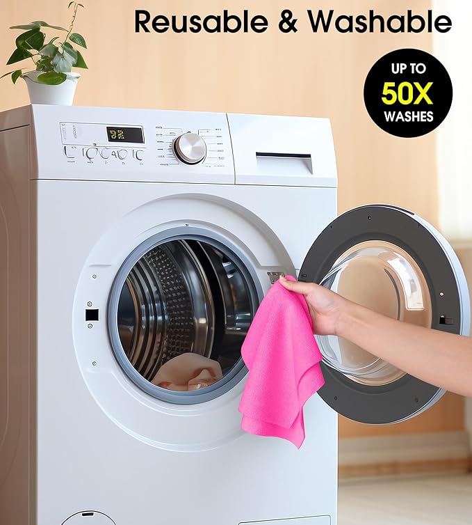 KitchLife Microfiber Cleaning Cloth Roll 100 Pack - Tear-Away Microfiber Paper Towels Lint-Free Reusable Washable for Kitchen Car Dishes and Sensitive Surfaces (Hot Pink)